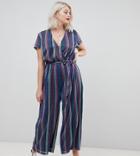 Unique21 Hero Short Sleeve Glitter Striped Jumpsuit - Multi