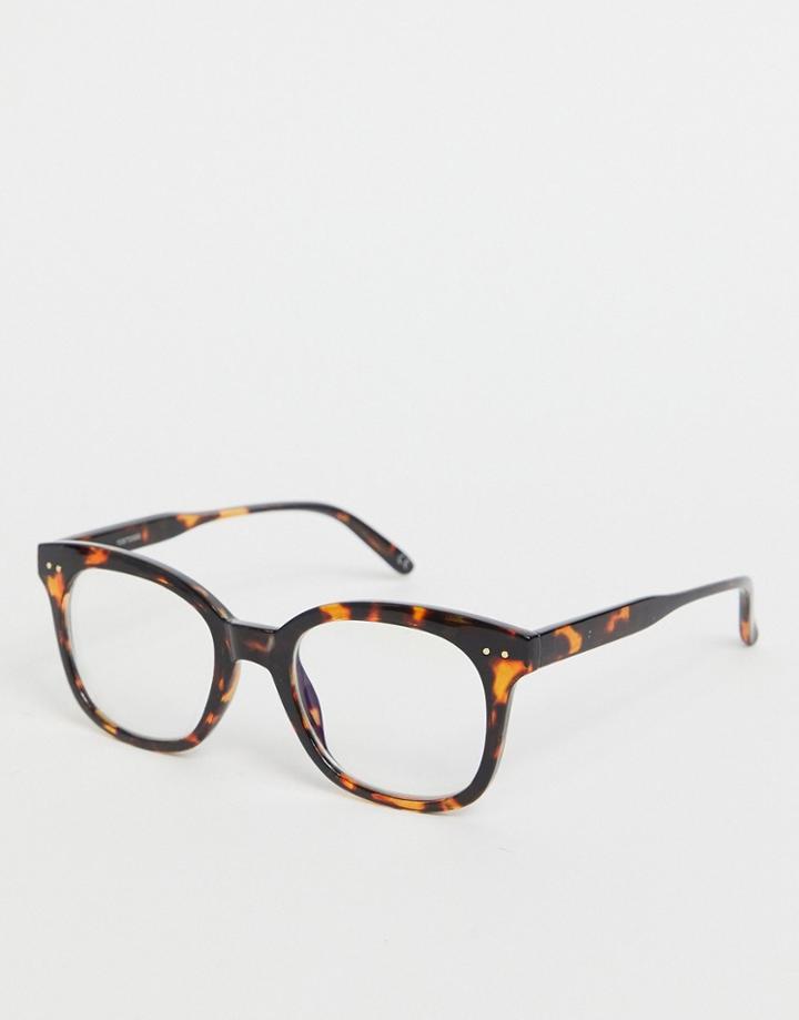 Asos Design Blue Light Clear Lens Glasses In Tort