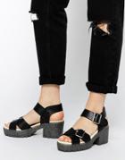 Truffle Collection Platform Cross Strap Heeled Sandals - Black