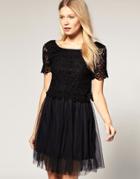 Vero Moda Lace And Net Dress - Black