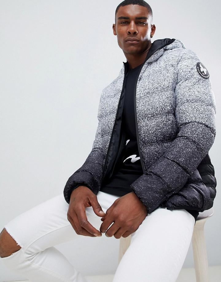 Good For Nothing Hooded Puffer Jacket In Speckle Print - Black