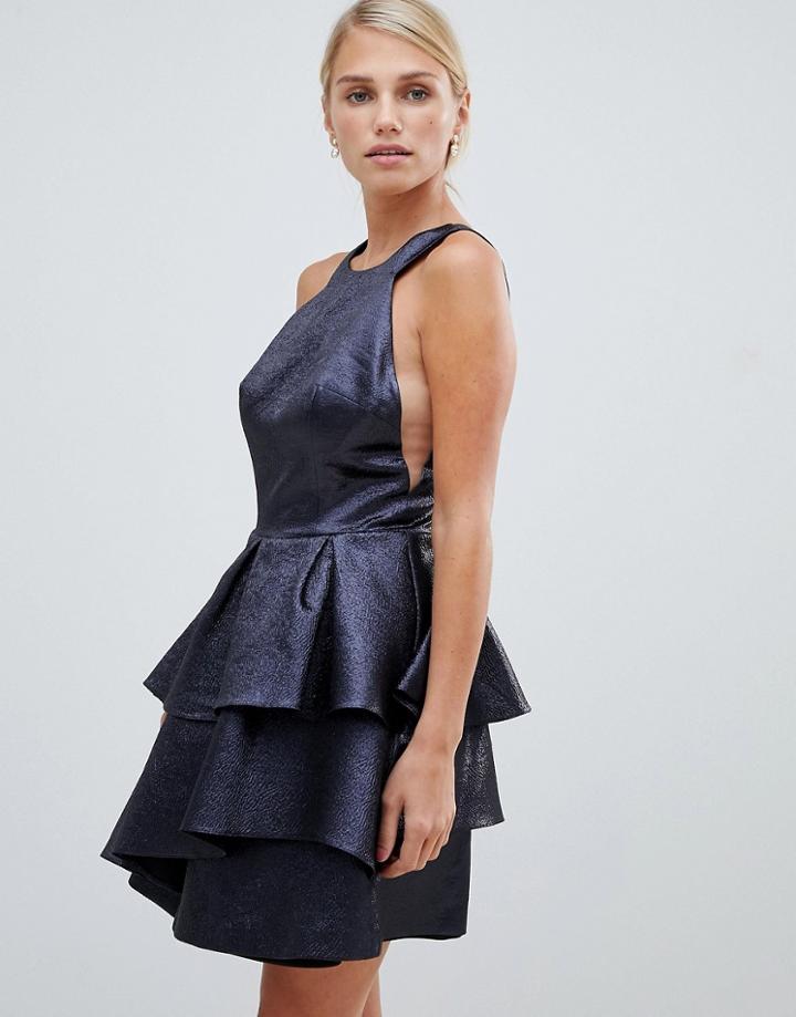 Forever Unique Metallic Ruffle Skater Dress - Navy
