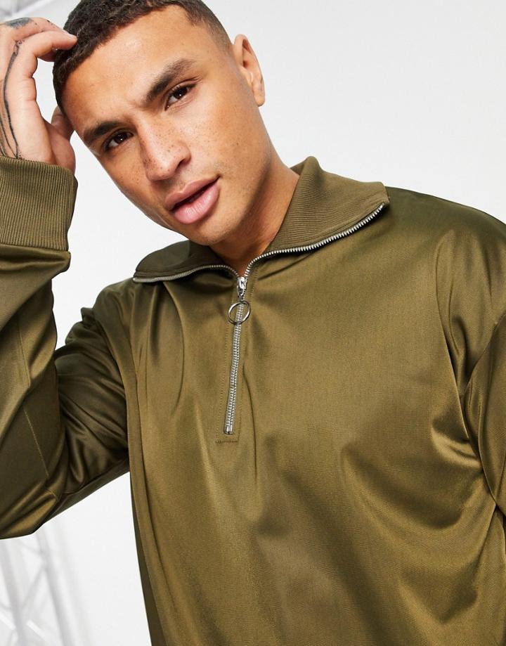 Asos 4505 Oversized Sweatshirt With 1/4 Zip In Poly-tricot-green