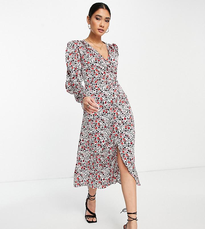 Liquorish Curve Wrap Midi Dress In All-over Print - Exclusive To Asos-multi