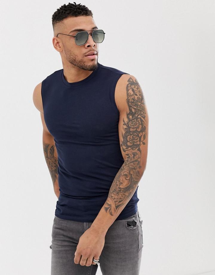 Asos Design Organic Muscle Fit Tank Tank In Navy