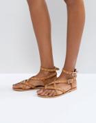 Asos Frisbee Leather Flat Sandals - Tan