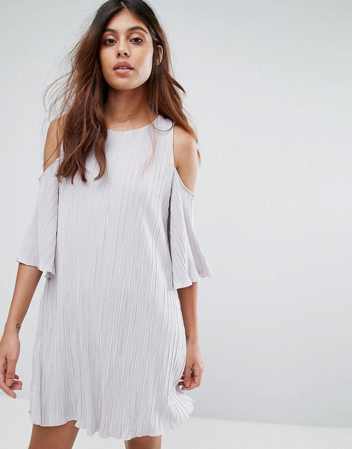 Mango Cold Shoulder Pleated Dress - Cream