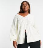 Asos Design Curve Cable Knit Sweater With Front Split-white
