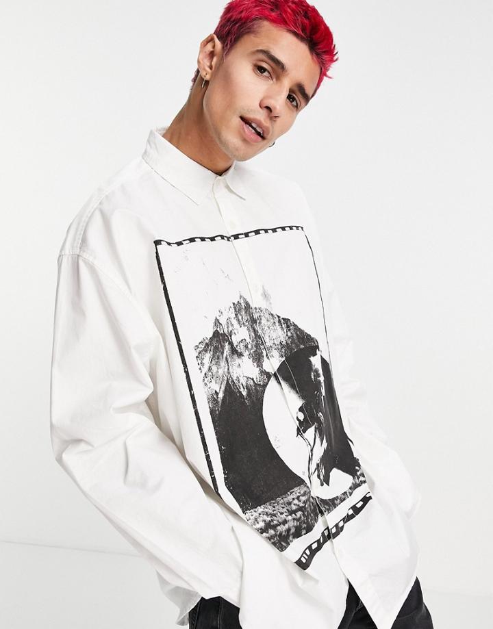 Topman Oversized Shirt With Landscape Placement Print In White