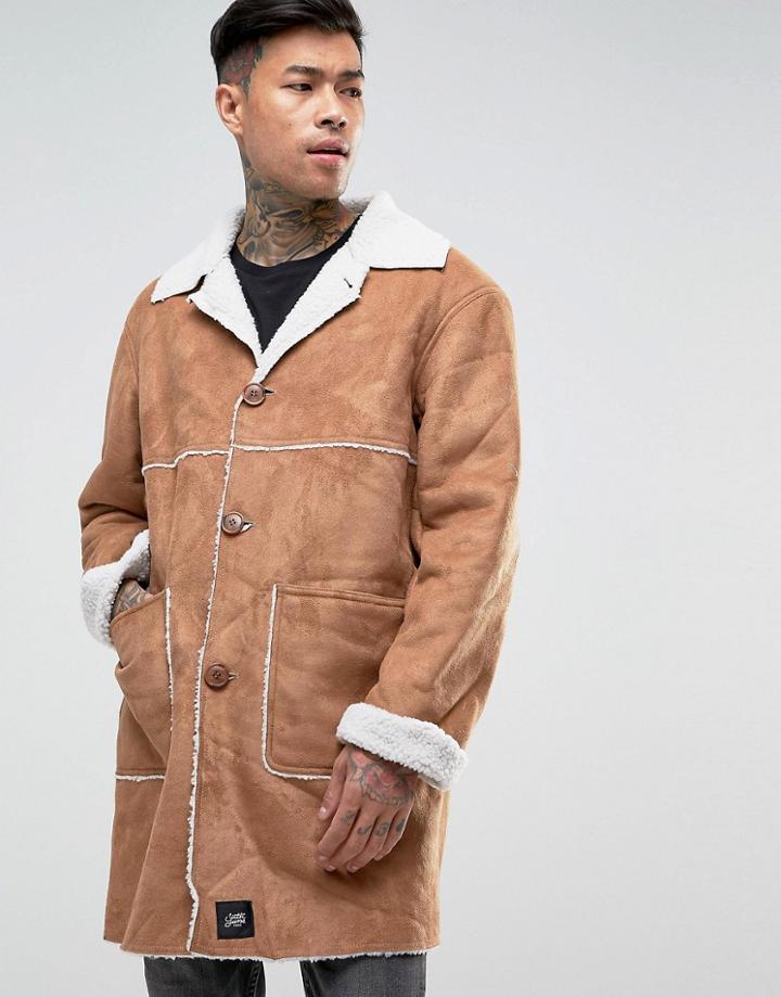 Sixth June Faux Shearling Jacket In Tan - Tan