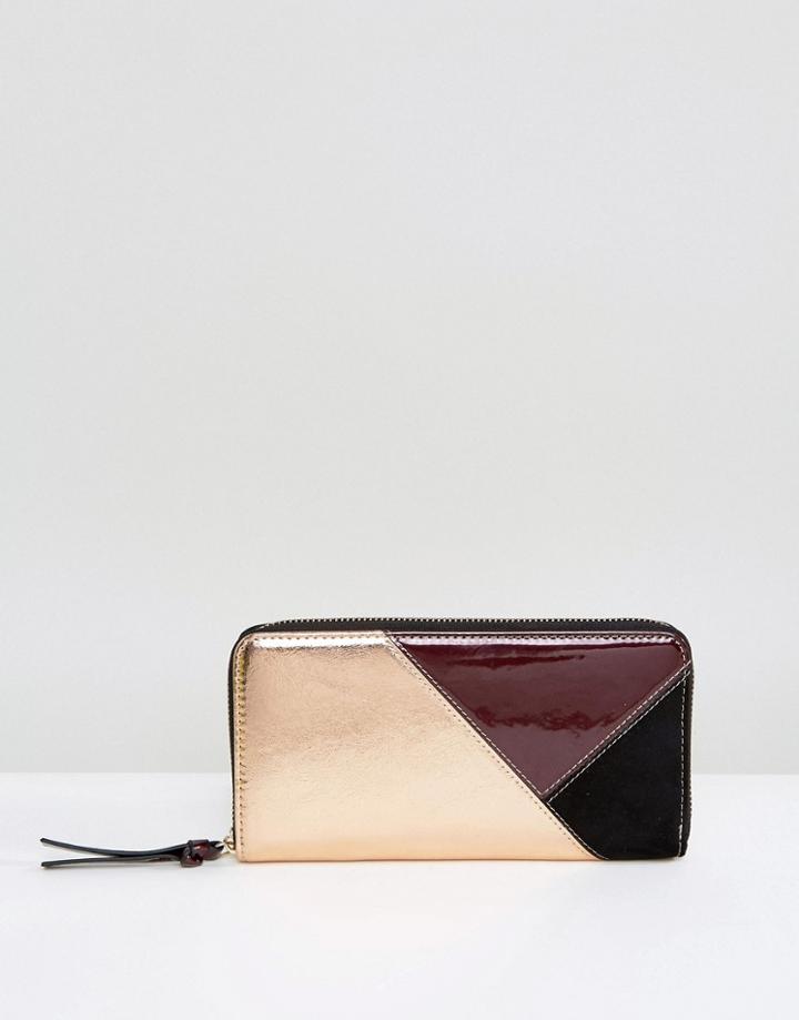 Asos Suedette And Patent Mix Zip Around Purse - Multi
