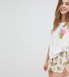 Asos Petite Ice Cream Pom Pom Tee And Short Set - Multi