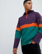 Asos Design Festival Hooded Windbreaker In Color Block Orange - Red