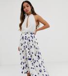 Asos Design Petite Satin Pleated Midi Skirt In Polka Dot-multi