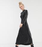 Monki High Neck Maxi Dress In Black Glitter
