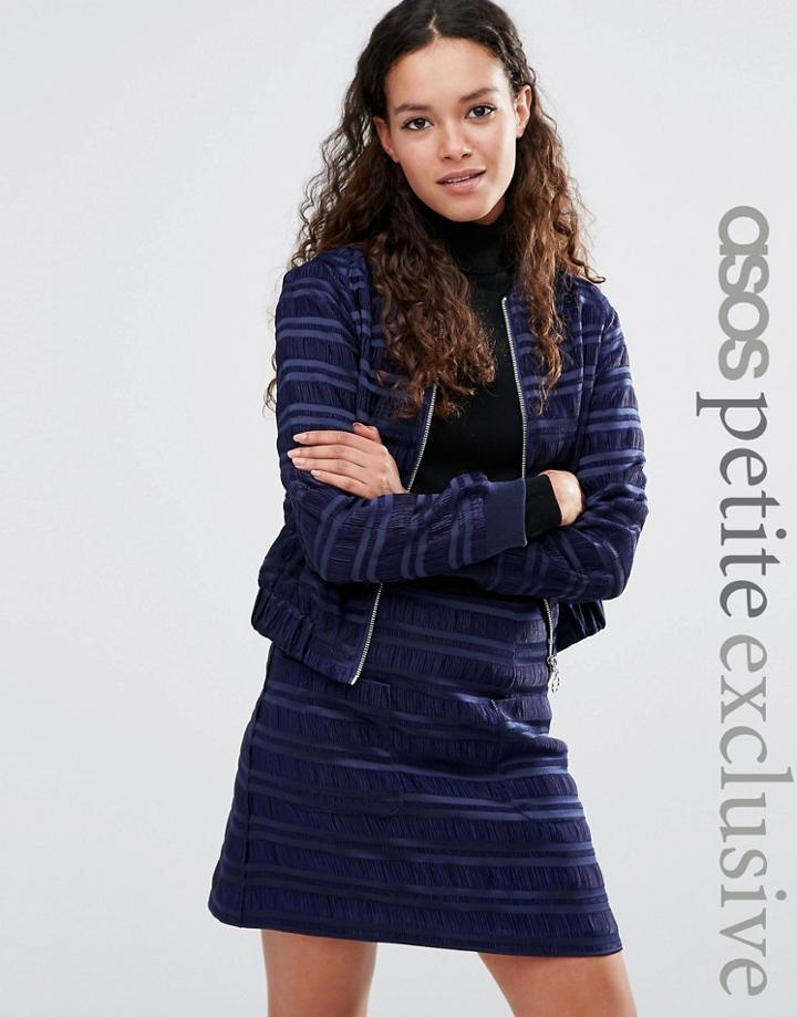 Asos Petite Bomber In Satin Stripe Co-ord - Navy
