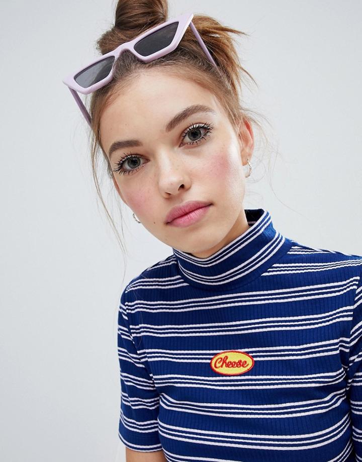 Lazy Oaf High Neck Fitted Cheese T-shirt - Blue