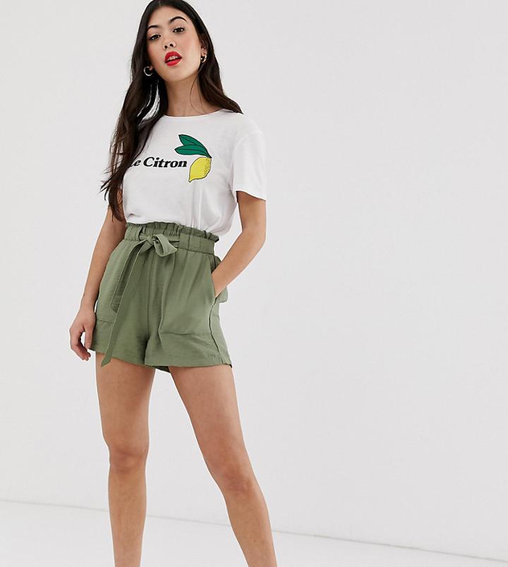 New Look Petite Twill Short In Green