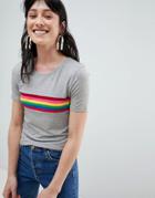 Stradivarius Rainbow Stripe T Shirt - Gray