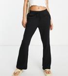 Asos Design Petite Straight Leg Pants In Crinkle Cotton Jersey In Black