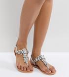 Asos Fairlight Leather Embellished Flat Sandals - Silver