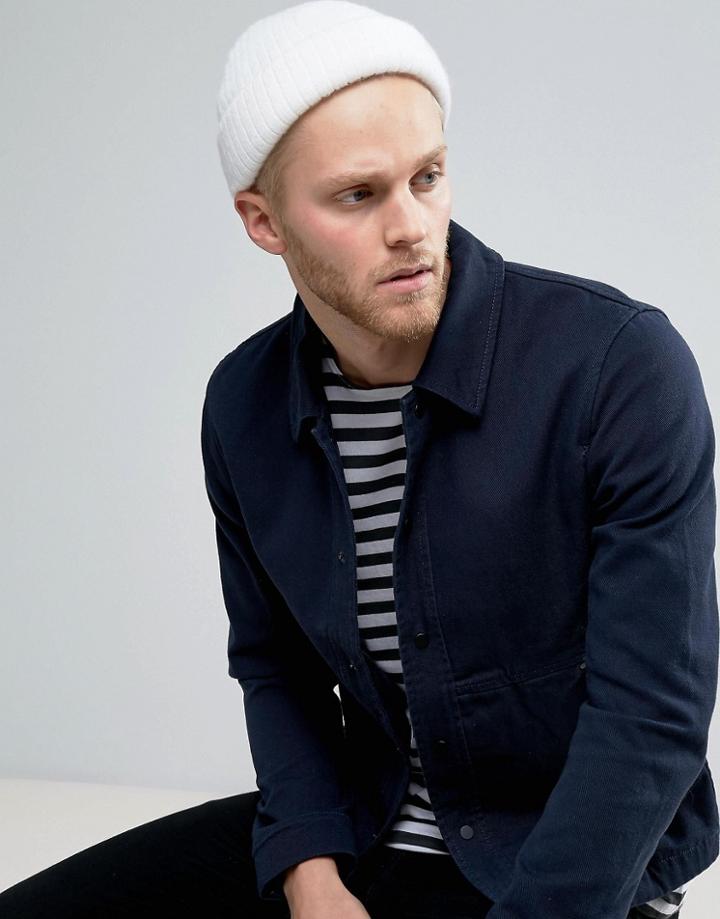 Asos Mini Fisherman Beanie In Ivory Brushed Yarn - Beige