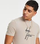 Asos Dark Future Muscle Fit T-shirt With Script Logo In Stone-neutral