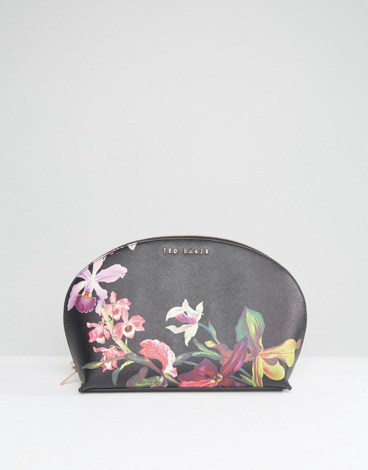Ted Baker Floral Print Makeup Bag In Black - Black