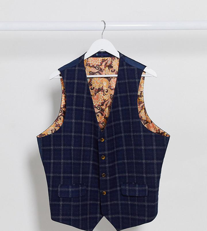 Harry Brown Plus Slim Fit Window Pane Check Suit Suit Vest-navy