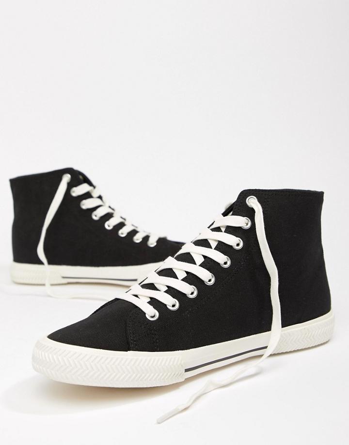 Asos Design High Top Lace Up Plimsolls In Black - Black