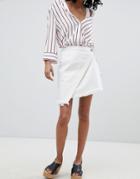 One Teaspoon Wrap Mini Skirt With Frayed Edge - White