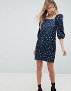 Asos Square Neck Polka Dot Mini Dress - Multi