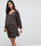 Asos Design Maternity Button Through Trapeze Mini Dress In Ditsy Floral - Multi