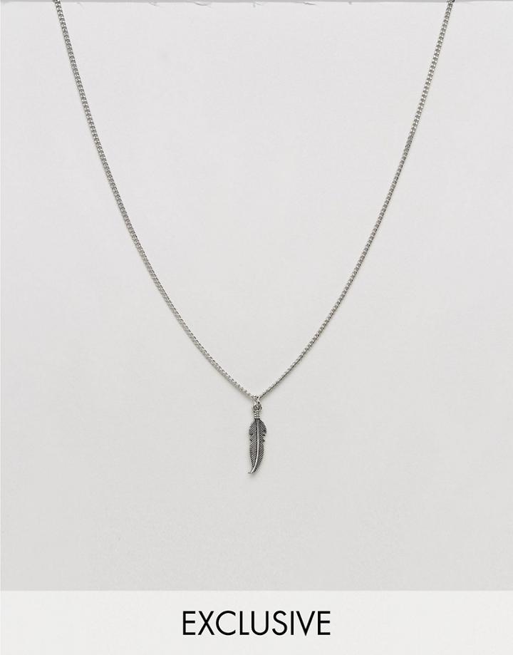 Designb London Feather Pendant Necklace In Sliver Exclusive To Asos - Silver