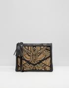 Park Lane Real Leather Clutch Bag With All Over Embellishment - Black