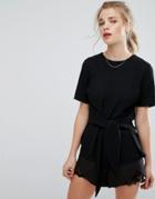 New Look Tie Front Boxy Shell Top - Black