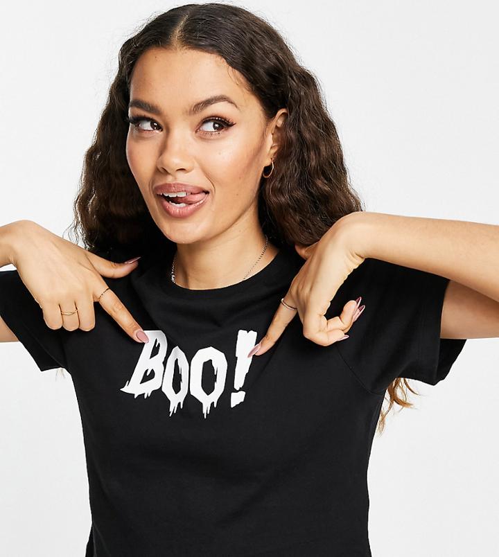 Asos Design Petite Halloween Shrunken T-shirt With Boo Graphic In Black