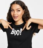 Asos Design Petite Halloween Shrunken T-shirt With Boo Graphic In Black