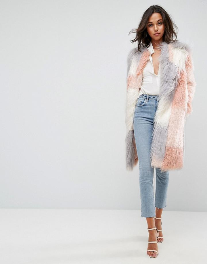 Asos Patched Faux Fur Mongolian Coat - Pink