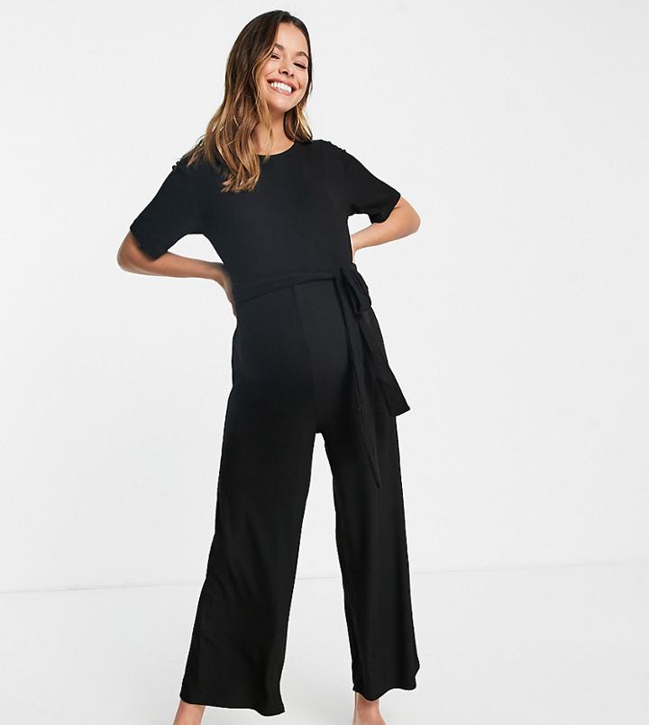 Asos Design Maternity Lounge Super Soft Rib Jumpsuit In Black