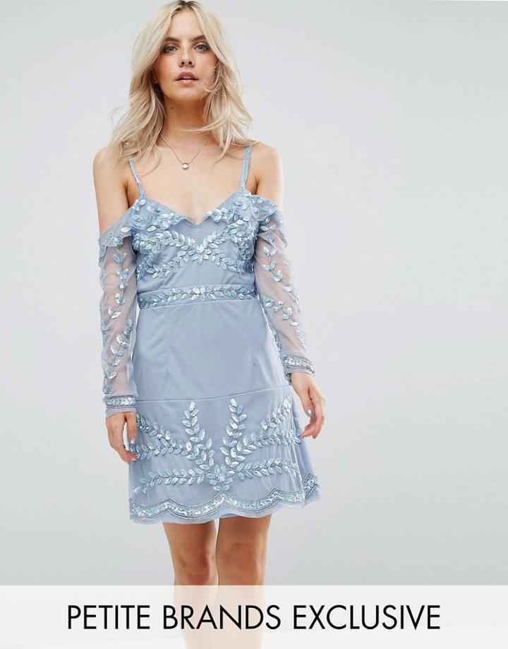 Maya Petite Cold Shoulder Embellished Mini Dress - Blue