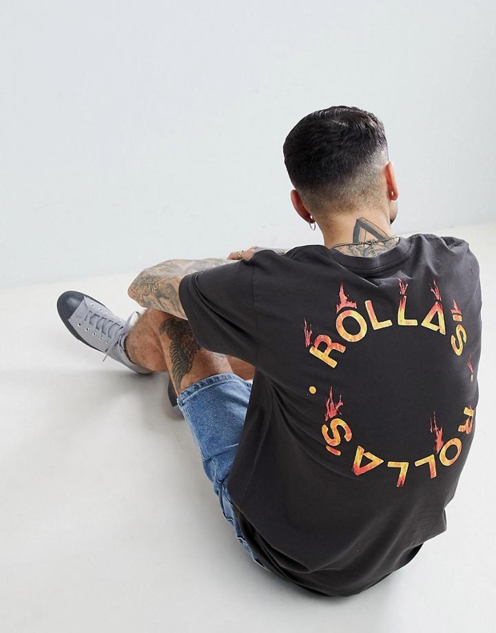 Rollas Flame Logo T-shirt With Back Print - Black