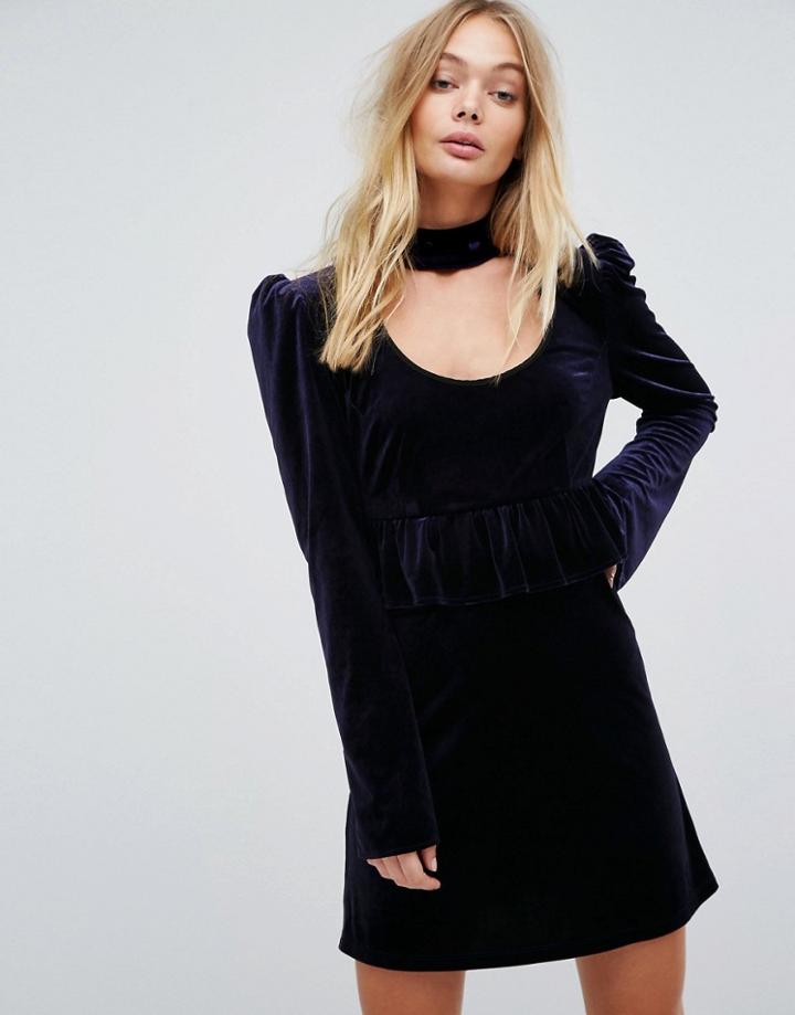 Millie Mackintosh Velvet Ruffle Dress - Navy