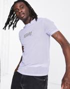 Asos Unrvlld Spply Skinny T-shirt In Power Mesh With Diamante Logo In Lilac-purple