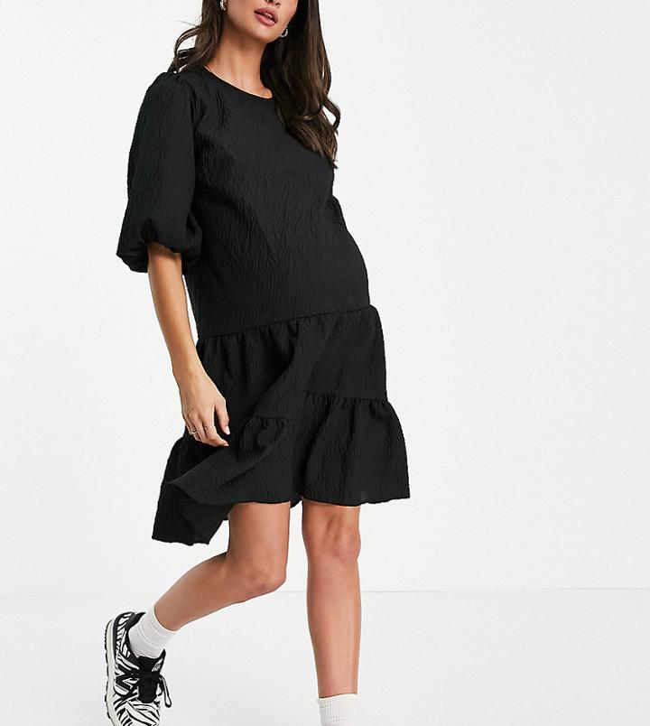 New Look Maternity Textured Smock Mini Dress In Black