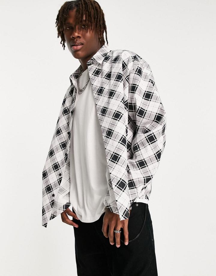 Asos Design Boxy Oversized Bias Check Shirt With Pockets In Mono-black