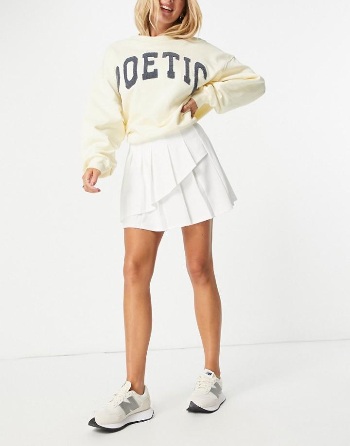 Asos Design Mini Pleated Tennis Skirt With Asymmetric Wrap Detail White