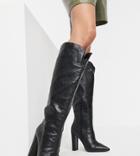 Public Desire Wide Fit Slow Knee High Boots In Black Snake