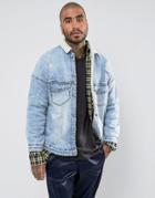 Sixth June Denim Jacket In Blue Wash With Fleece Lining And Collar - Blue