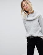 Oasis Ribbed Cowl Neck Sweater - Gray